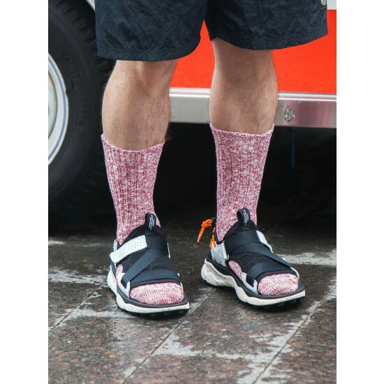 Druthers Organic Cotton Rib Slub Crew Sock - Red & White Socks Red & White 4 Druthers Organic Cotton Rib Slub Crew Sock - Red & White Socks Red & White - Image 2