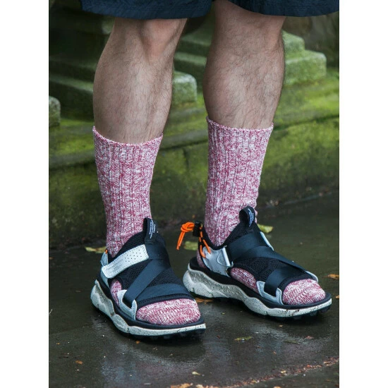 Druthers Organic Cotton Rib Slub Crew Sock - Red & White Socks Red & White 5 Druthers Organic Cotton Rib Slub Crew Sock - Red & White Socks Red & White - Image 3