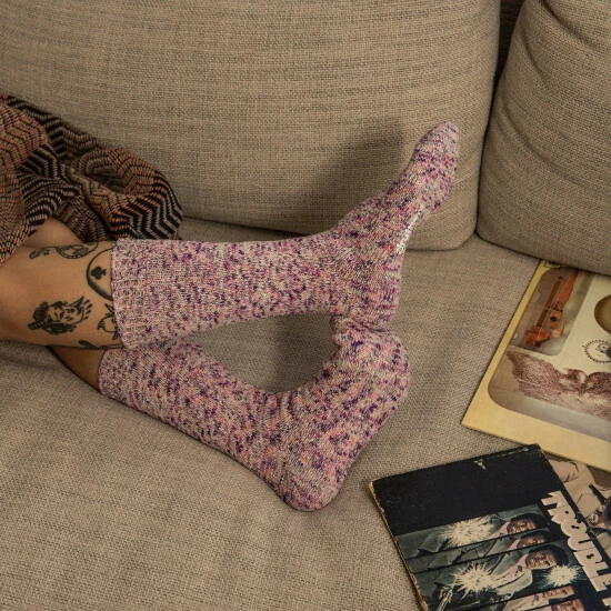 Druthers Recycled Cotton Mélange Crew Sock - Purple Mélange Socks 4 Druthers Recycled Cotton Mélange Crew Sock - Purple Mélange Socks - Image 2