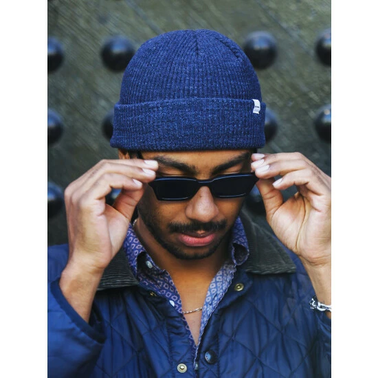 Druthers Recycled Cotton Ribbed Knit Beanie Hats Indigo 5 Druthers Recycled Cotton Ribbed Knit Beanie Hats Indigo - Image 3