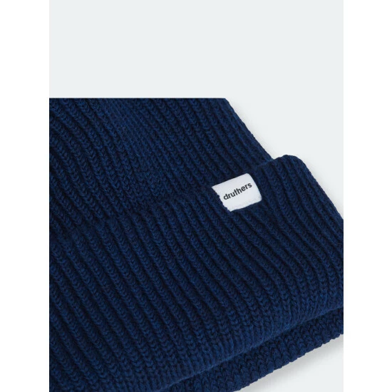 Druthers Merino Wool 1X1 Rib Knit Beanie Streetwear Navy 4 Druthers Merino Wool 1X1 Rib Knit Beanie Streetwear Navy - Image 2