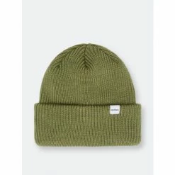 Druthers Merino Wool 1X1 Rib Knit Beanie Hats Olive