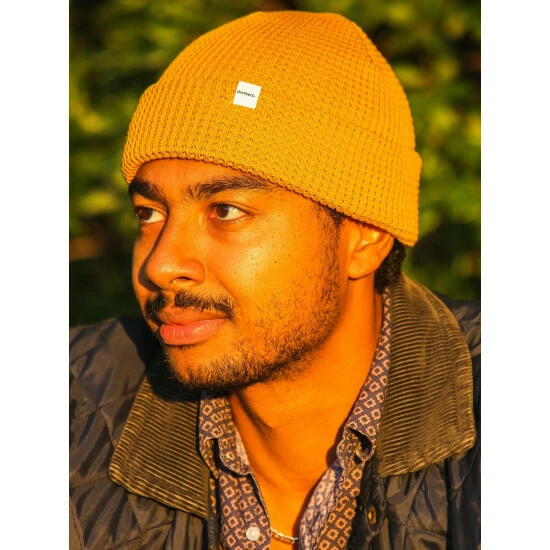 Druthers Organic Cotton Waffle Knit Beanie Streetwear Turmeric 6 Druthers Organic Cotton Waffle Knit Beanie Streetwear Turmeric - Image 4